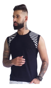 Regata Masculina Machão em Viscolycra com Detalhe Listrado