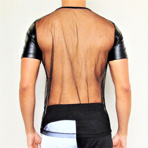 Camiseta Masculina Transparente de Tule Manga Resinada