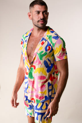 Conjunto Masculino Camisa e Short em Viscose Colorido