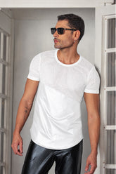 Camiseta Masculina Cirrê com Detalhes em Tela