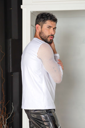Camiseta Masculina em Cirrê com Manga Longa em Arrastão