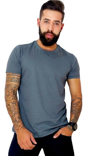 Camiseta Masculina 100% Algodão Cinza Escuro