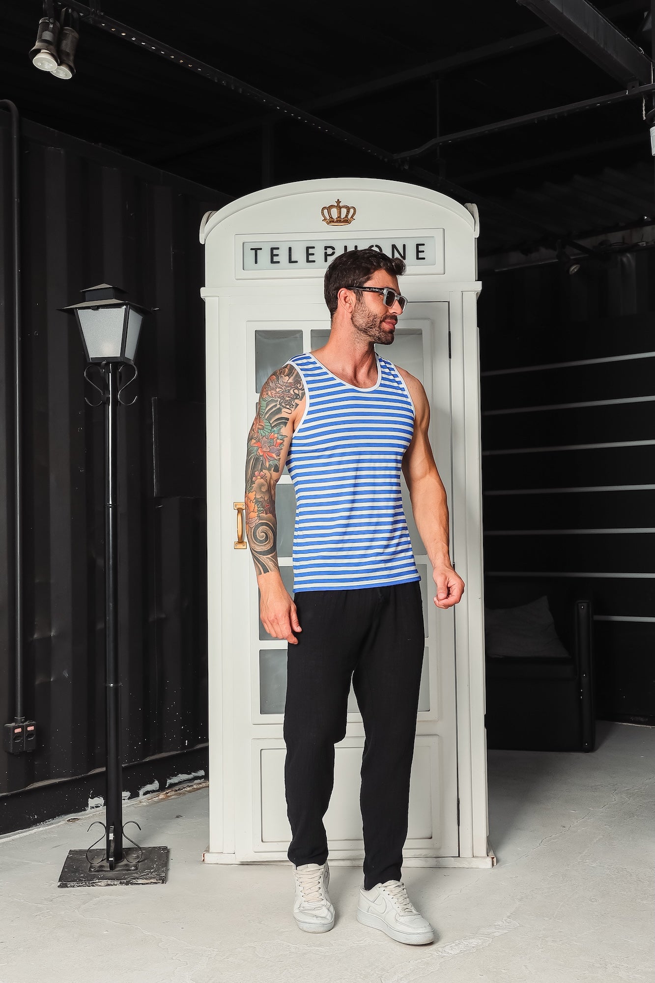 Regata Tradicional Viscolycra Listrada Azul e Branco