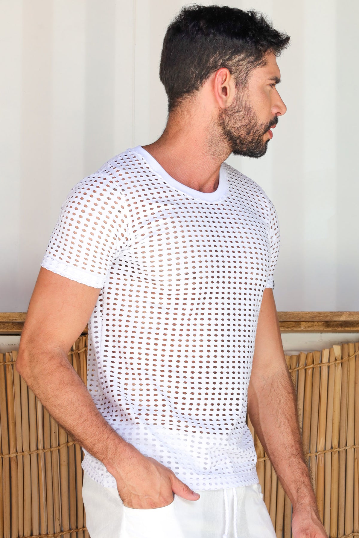 Camiseta Masculina em Arrastão Branco