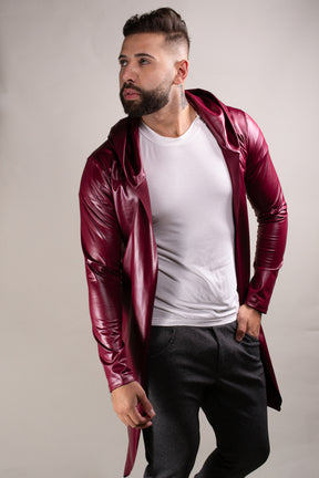 Cardigan Masculino com Capuz em Cirrê Bordô