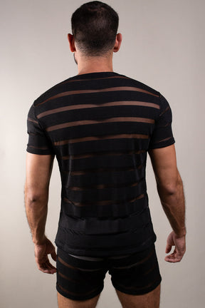 Conjunto Masculino Camiseta e Short em Malha Listrada