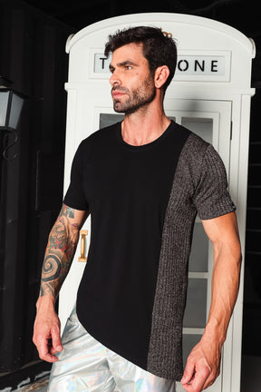 Camiseta Masculina Long em Viscolycra Detalhe Canelada