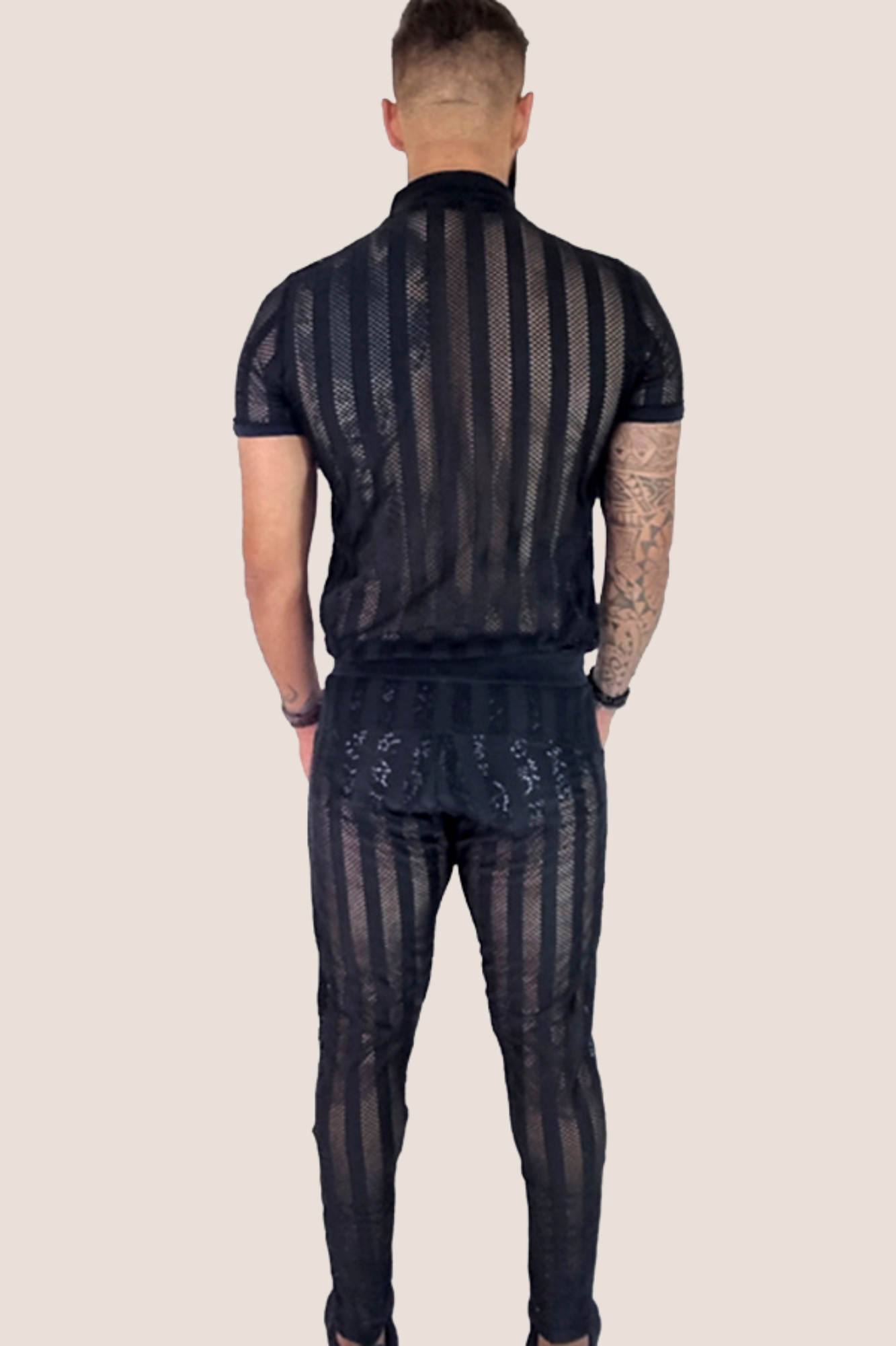 Macacão Masculino Transparente Slim Preto