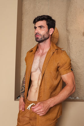 Conjunto Masculino Camisa e Short em Linho Misto