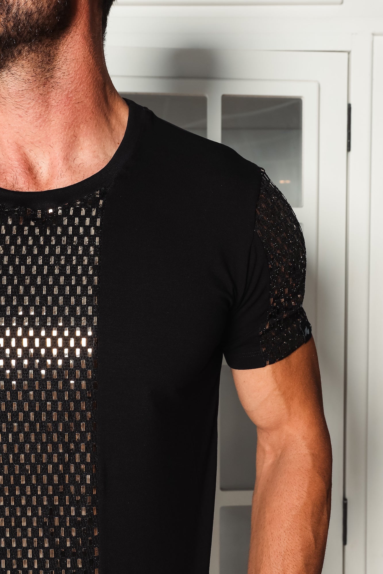 Camiseta Masculina em Viscolycra Det Paetê Brunella