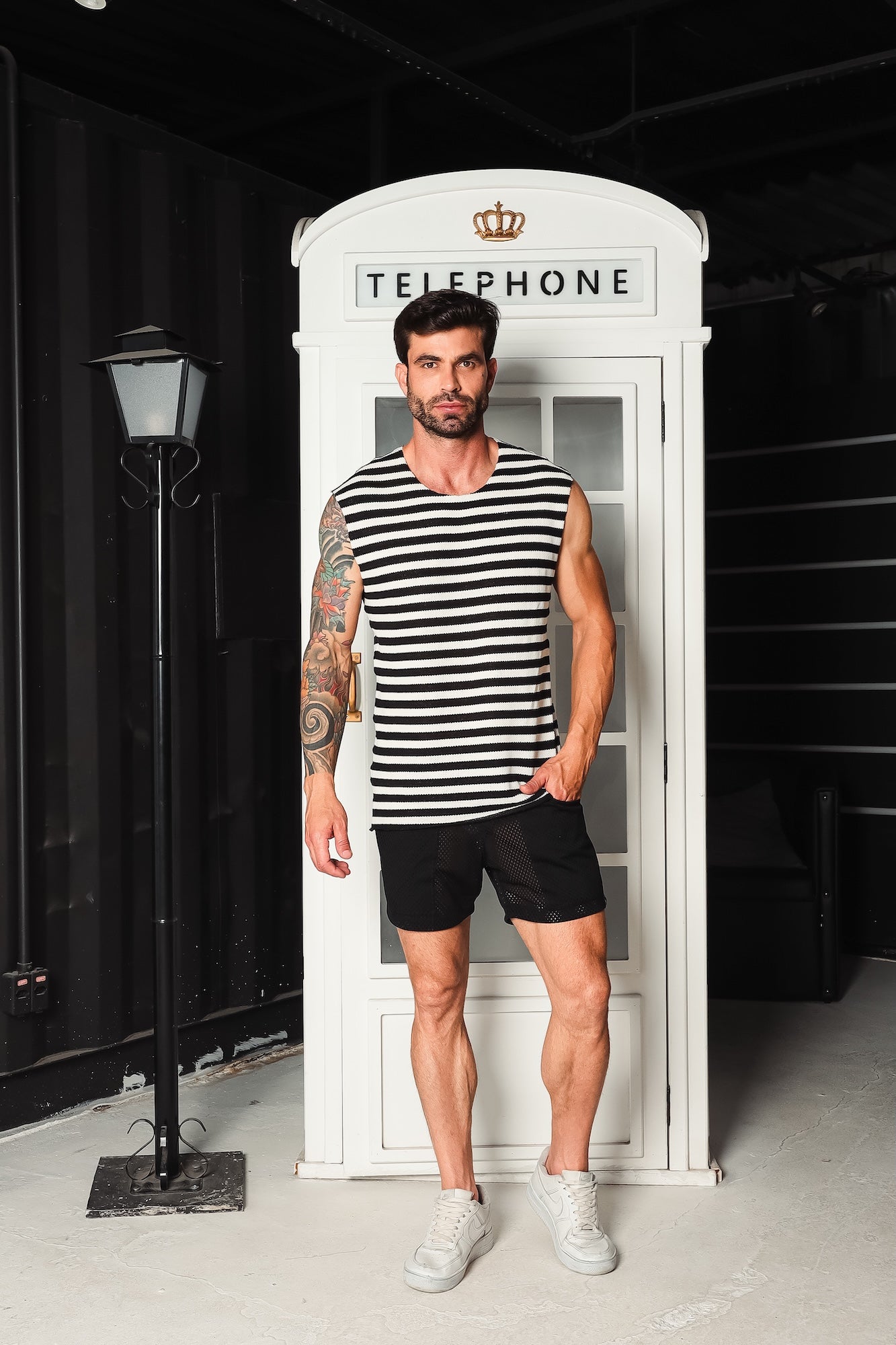 Regata Machão em Tricô Listrado Pastel