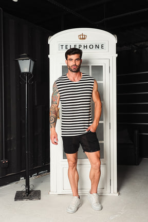 Regata Machão em Tricô Listrado Pastel