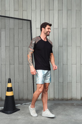 Camiseta Masculina em Viscolycra Mangas Paetê Brunella