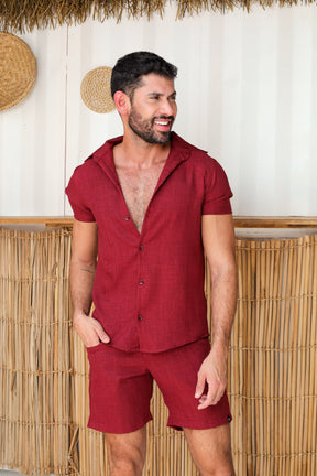 Conjunto Masculino Camisa e Short em Linho Misto