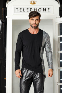 Camiseta Masculina Manga Longa Detalhe Malha Holográfica