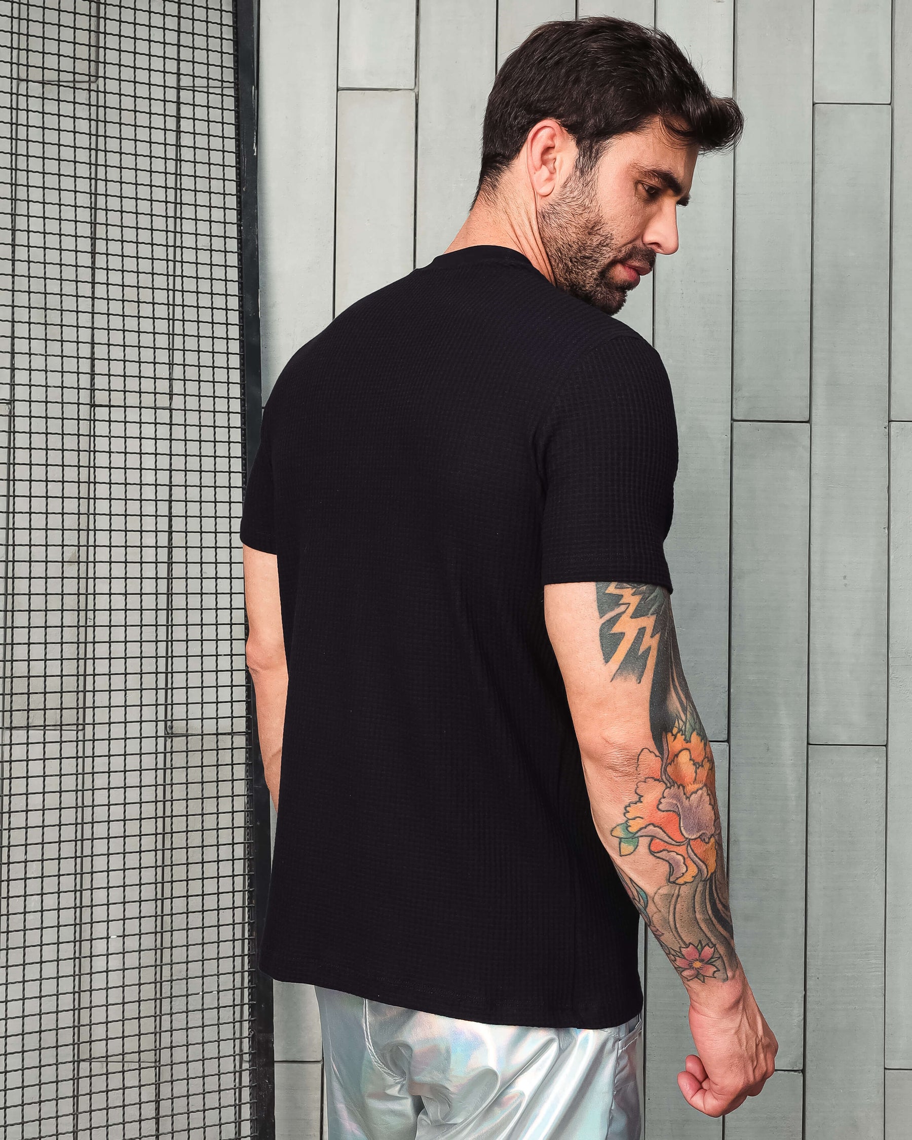 Camiseta Masculina em Viscolycra Metade Arrastão