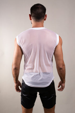 Regata Masculina em Viscolycra Detalhe Frente e costas em Tule Transparente