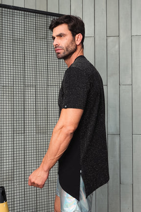 Camiseta Long Masculina em Lurex Detalhe em Viscolycra