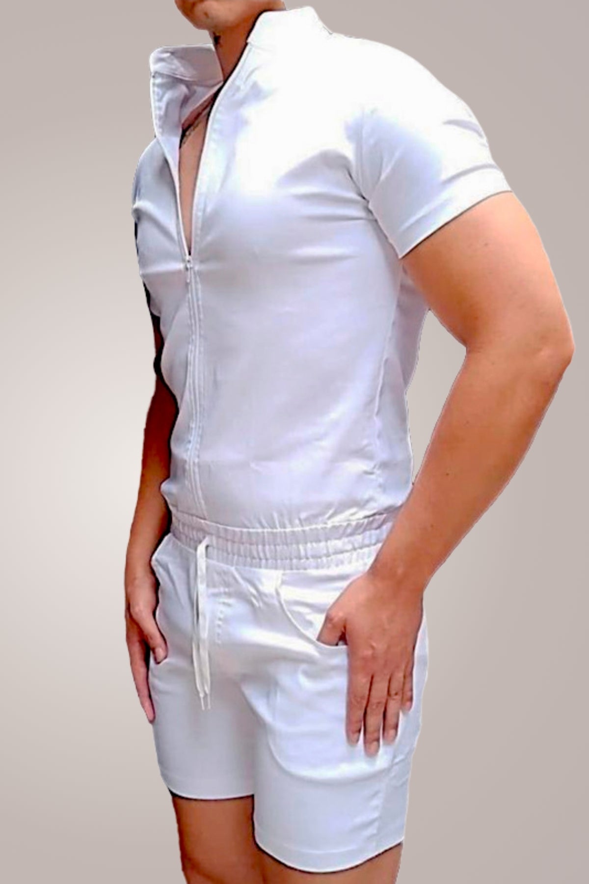 Macaquinho Masculino Gola Padre de Zipper Branco