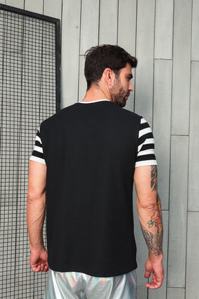 Camiseta Masculina em Malha Crepe Listrada