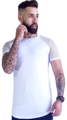 Camisetas Masculina Long Line com Detalhe nas Costas Branco