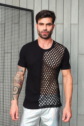 Camiseta em Viscolycra Metade Arrastão