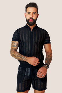 Macaquinho Masculino Transparente Malha Laise Listrado