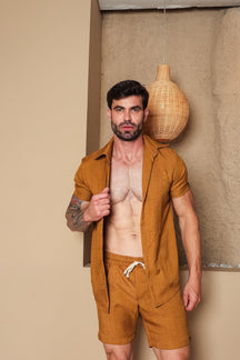 Conjunto Masculino Camisa e Short em Linho Misto