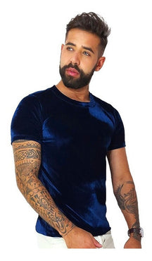 Camiseta Masculina em Veludo Cristal Azul Escuro