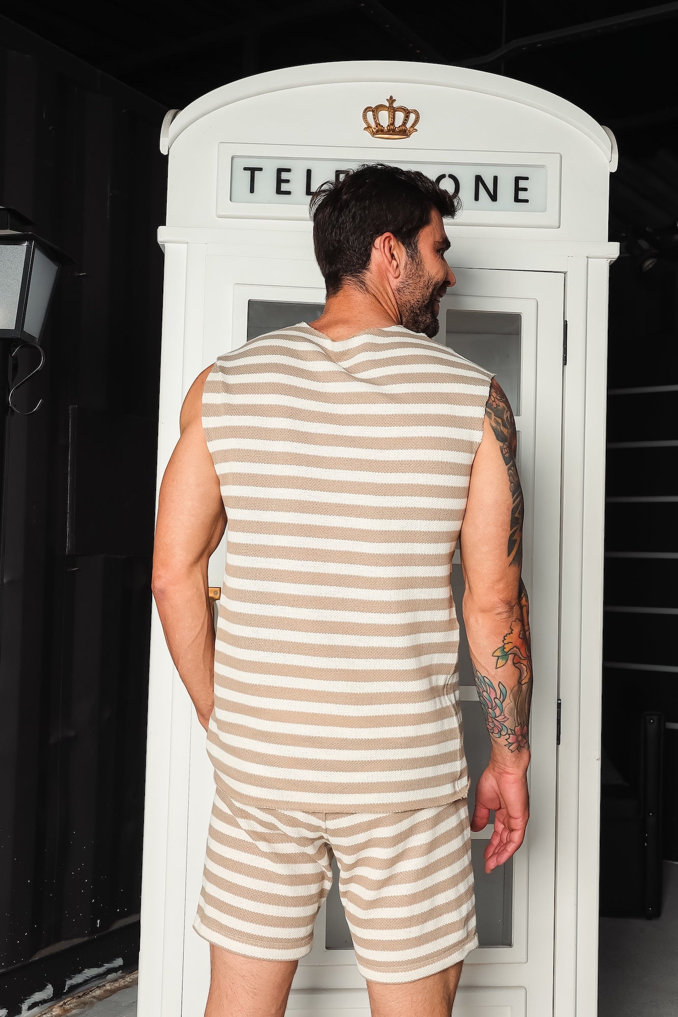 Conjunto Masculino em Tricô Listrado Pastel