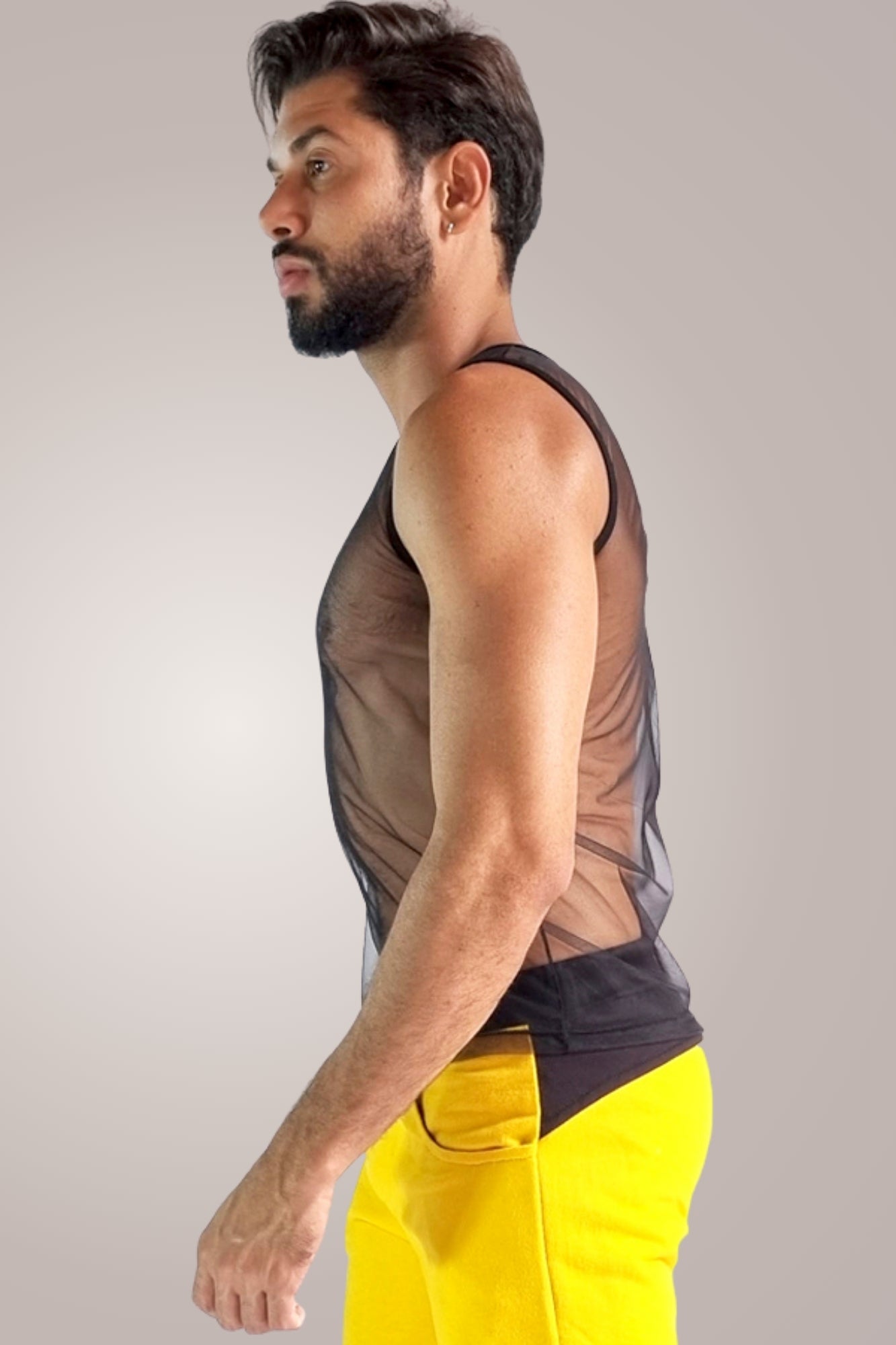 Regata Masculina Transparente de Tule Preto