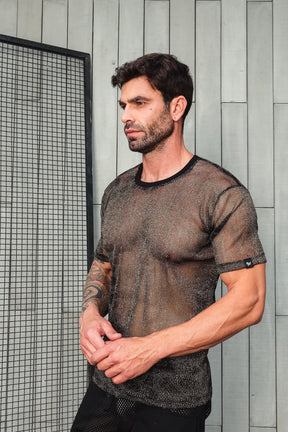 Camiseta Masculina Malha Devore Resinada