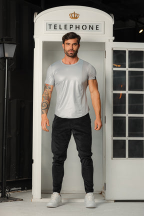 Camiseta Masculina Cirrê com Detalhe em Tela