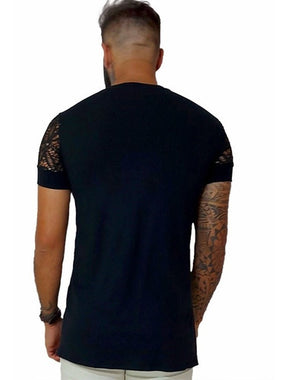 Camiseta Masculina Longline Transversal Manga Arrastão com Punho
