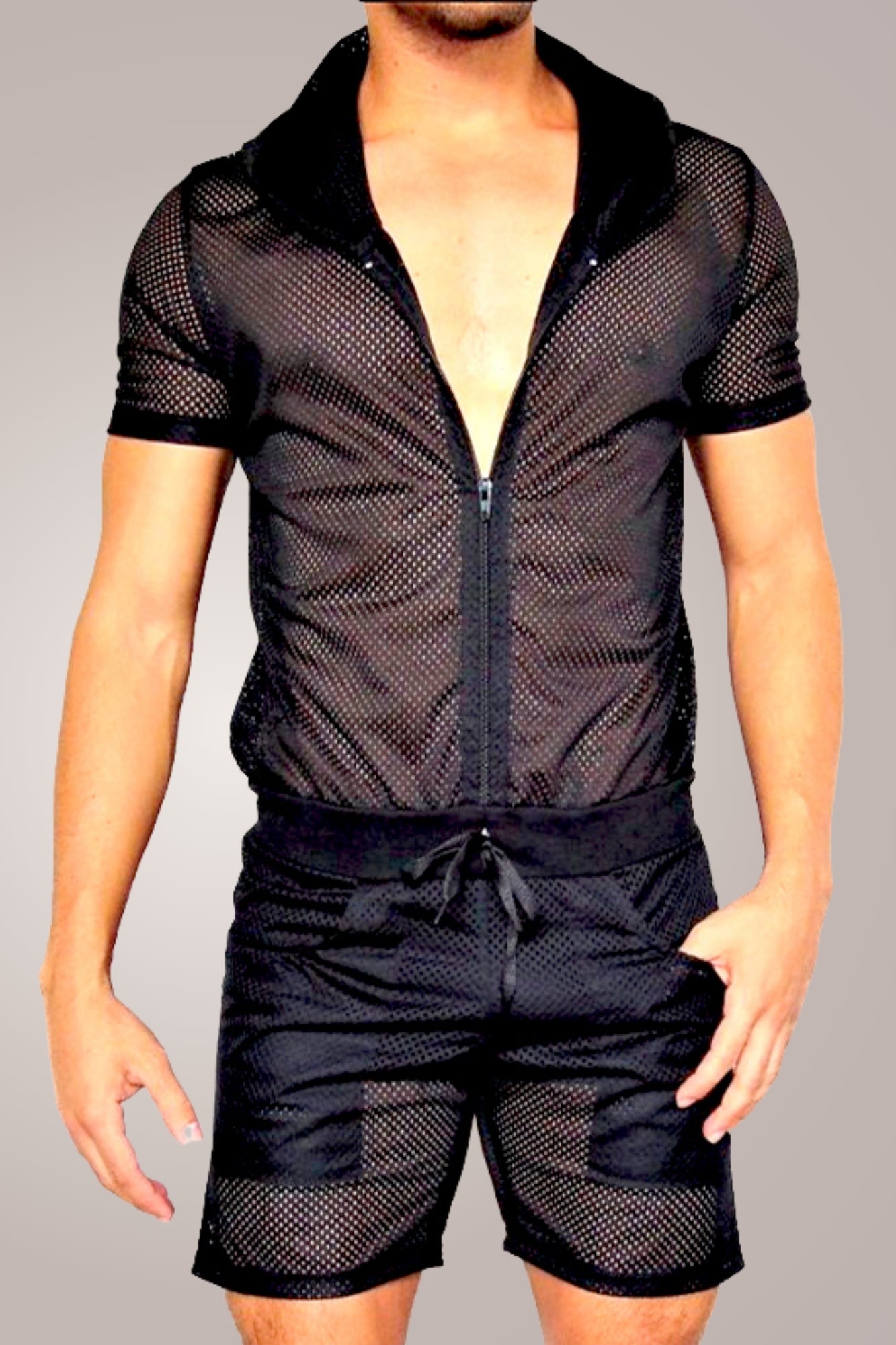 Macaquinho Masculino Preto Transparente com Capuz