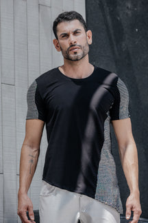 Camiseta Masculina Transversal Viscolycra com Detalhe Holográfico
