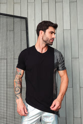 Camiseta Transversal em Viscolycra Detalhe Paetê Malha