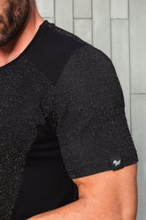 Camiseta Masculina Longa em Lurex com Detalhe em Viscolycra
