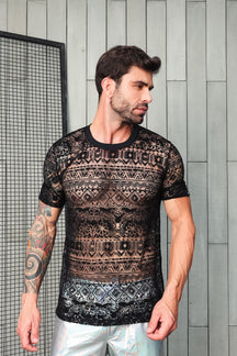 Camiseta Masculina em Devorê Floral