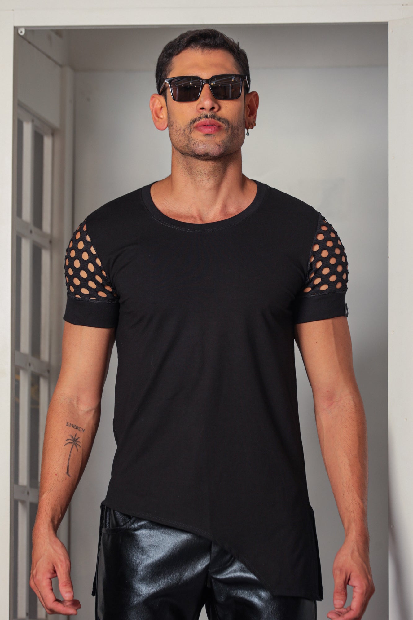 Camiseta Masculina Barra Transversal Viscolycra Manga Arrastão