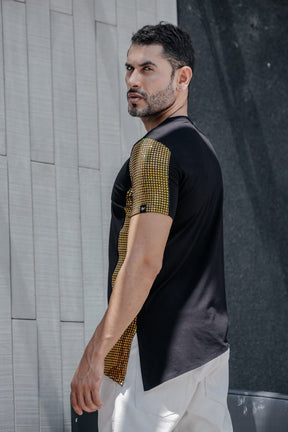 Camiseta Masculina Transversal Viscolycra com Detalhe Holográfico