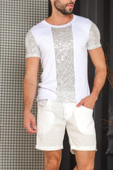 Camiseta Masculina Preta em Viscolycra Detalhes em Paetê