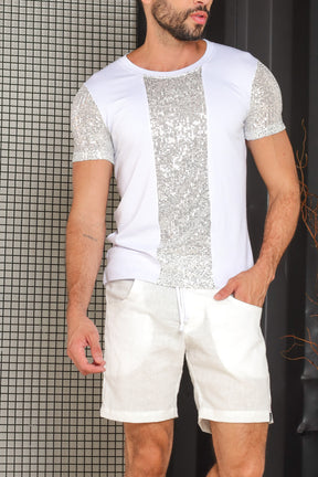 Camiseta Masculina Preta em Viscolycra Detalhes em Paetê