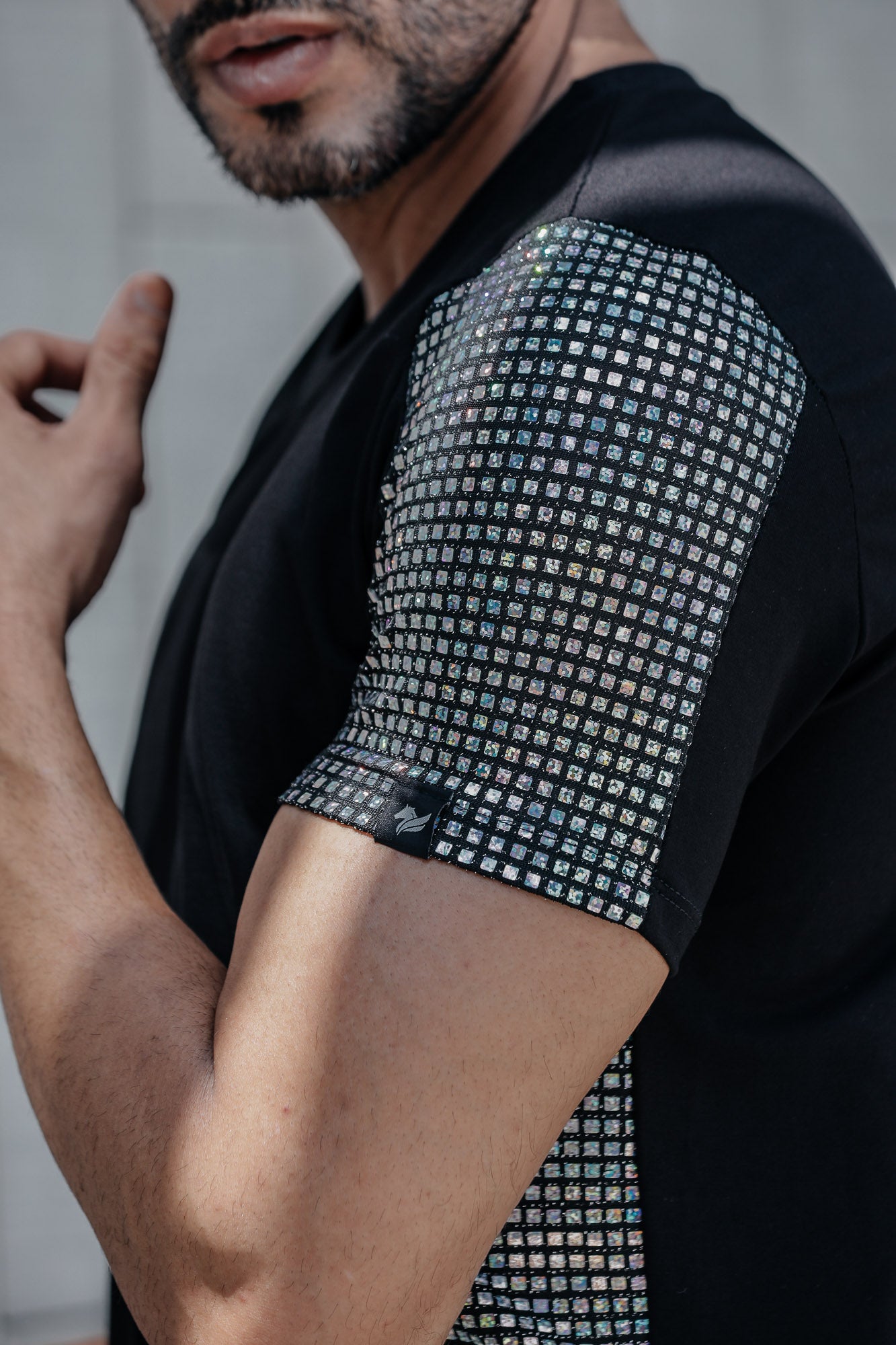 Camiseta Masculina Transversal Viscolycra com Detalhe Holográfico