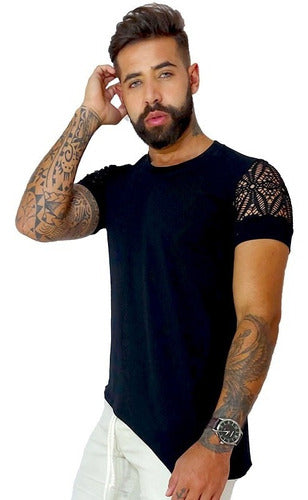 Camiseta Masculina Longline Transversal Manga Arrastão com Punho