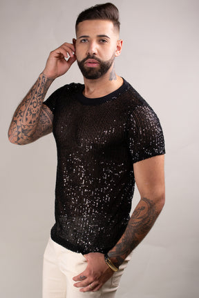 Camiseta Masculina em Paetê Preta