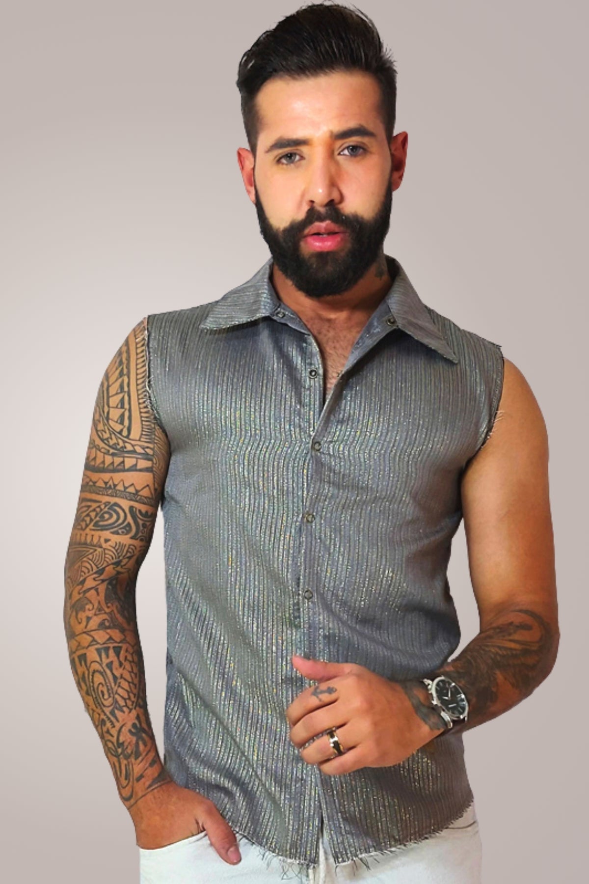 Camisa Masculina Modelo Machão Cinza Brilhoso