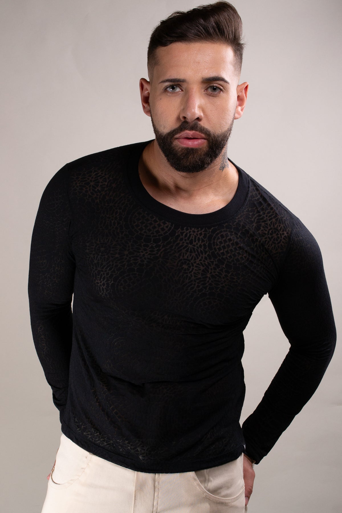 Camiseta Masculina Manga Longa em Devorê Preto