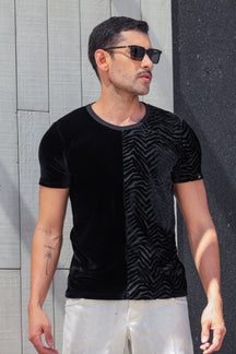 Camiseta Masculina em Veludo com Devorê de Veludo