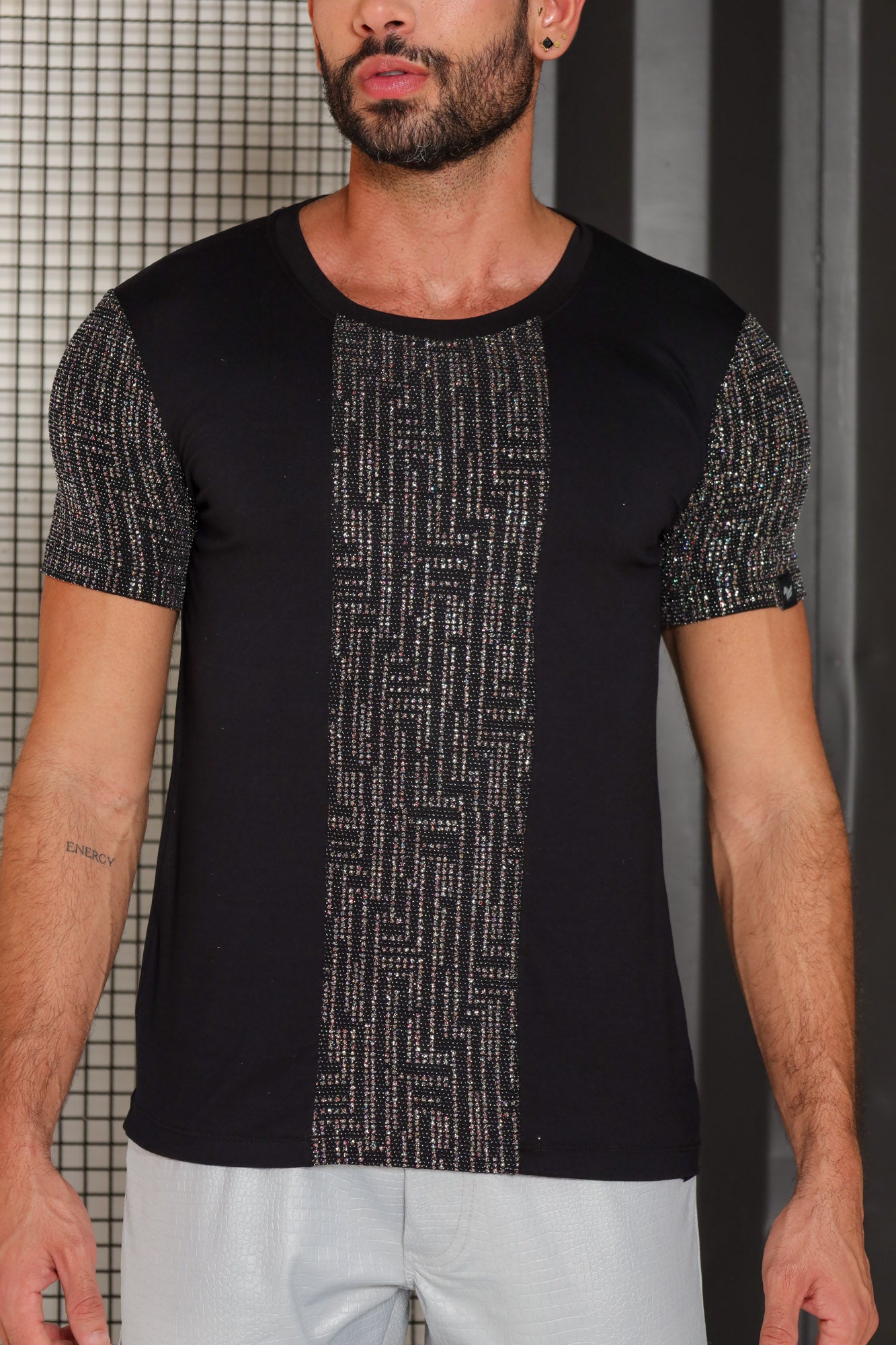 Camiseta Masculina Viscolycra Detalhe Lurex Preto